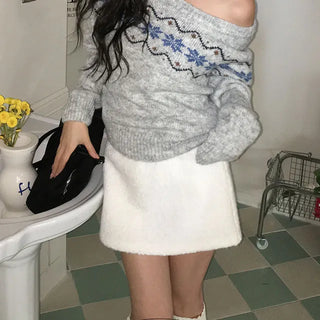 Popon Wool Snow Boat Neck Off Shoulder Knit