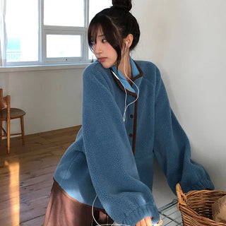 Donna two tone snap button fleece jumper