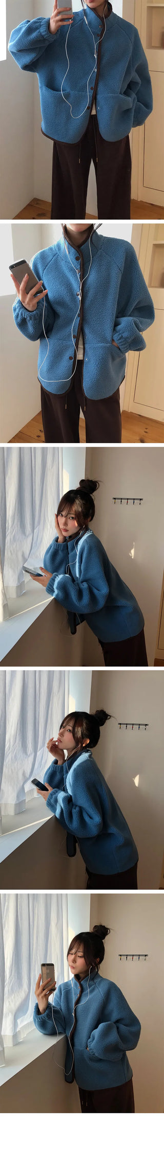 Donna two tone snap button fleece jumper