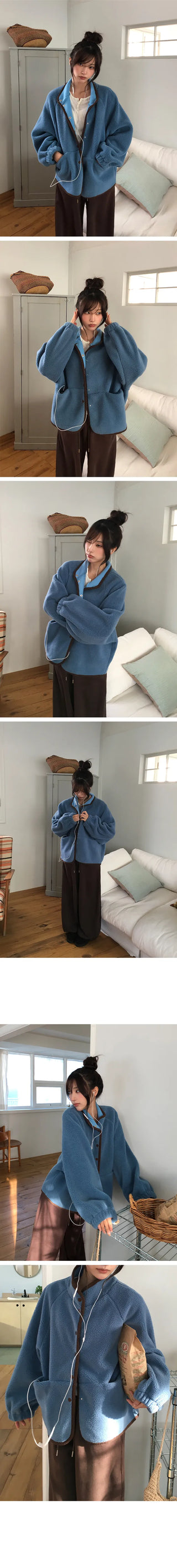 Donna two tone snap button fleece jumper