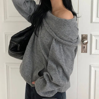 Poa fleece cowl neck hooded off shoulder