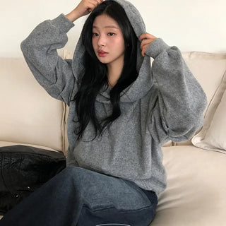 Poa fleece cowl neck hooded off shoulder