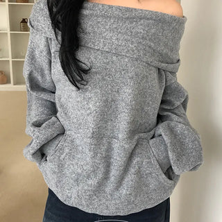 Poa fleece cowl neck hooded off shoulder
