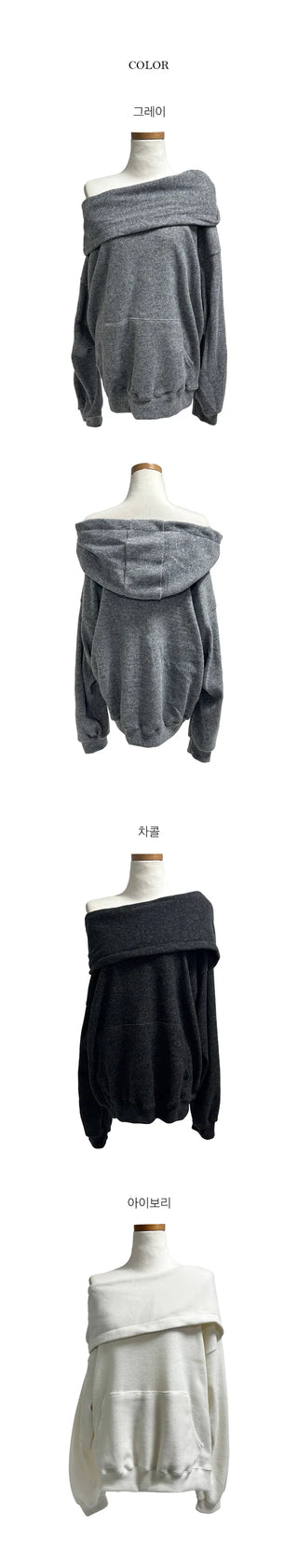 Poa fleece cowl neck hooded off shoulder
