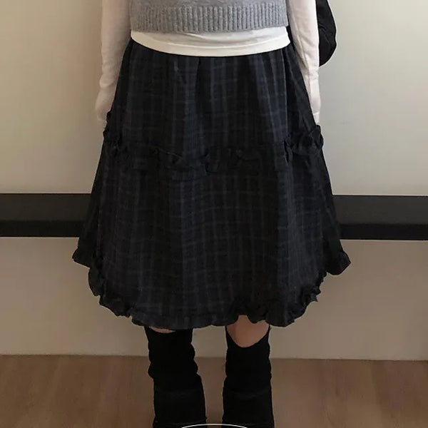 Chunky Check Frilled Midi Skirt