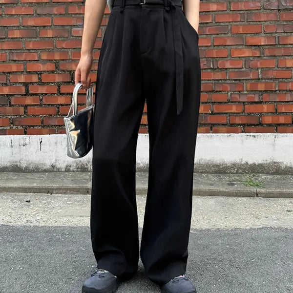 Two pin tuck wide long slacks