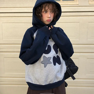 Fish patch and contrast button hoodie