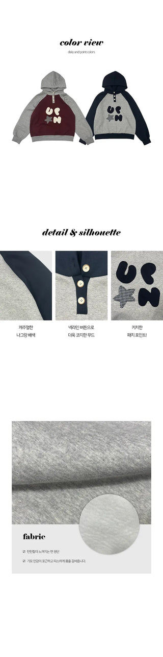 Fish patch and contrast button hoodie