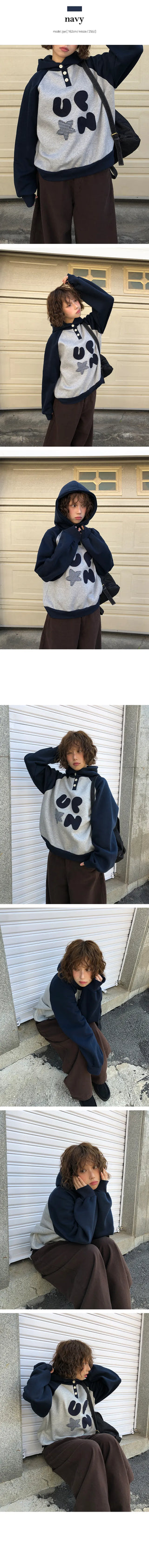 Fish patch and contrast button hoodie