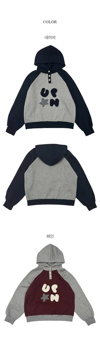 Fish patch and contrast button hoodie