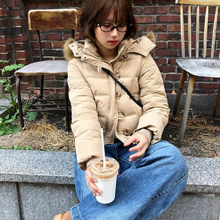 Cocoa Fur Button Hooded Padding