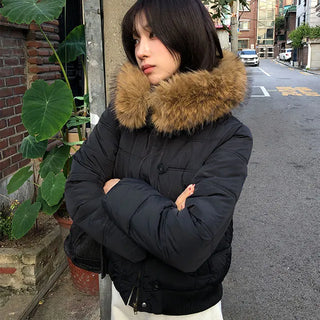 Cocoa Fur Button Hooded Padding