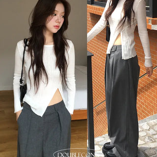 Side button slit one shoulder knit