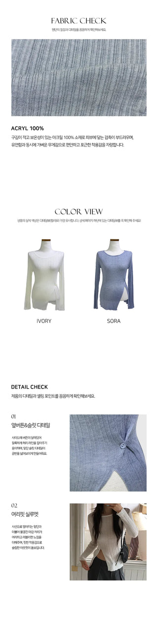 Side button slit one shoulder knit