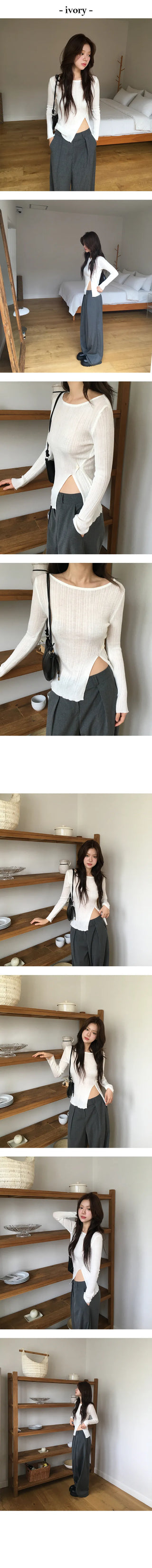 Side button slit one shoulder knit