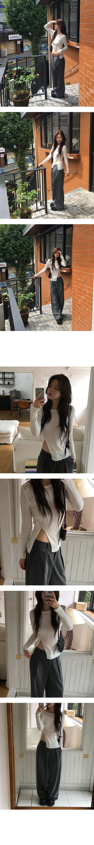 Side button slit one shoulder knit