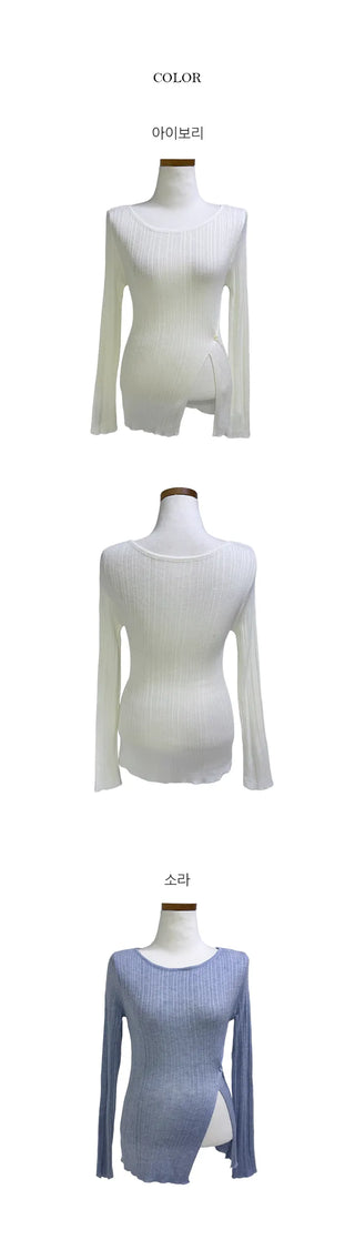 Side button slit one shoulder knit