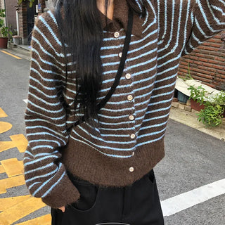 Lion Stripe Collar Loose Fit Knit Cardigan