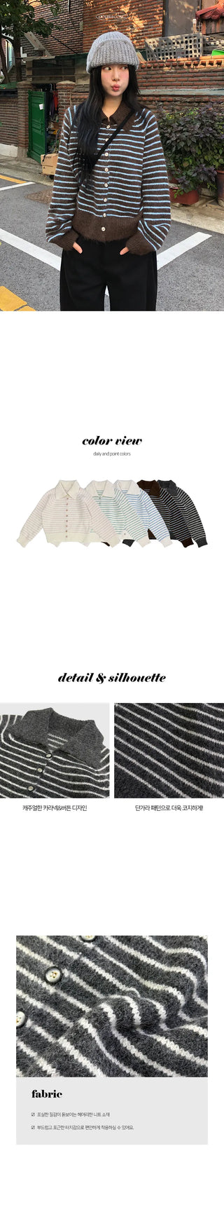 Lion Stripe Collar Loose Fit Knit Cardigan