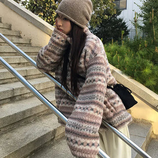 Snowflake ethnic avant fleece zip up