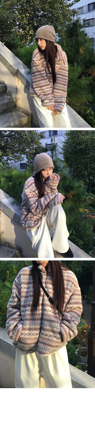 Snowflake ethnic avant fleece zip up