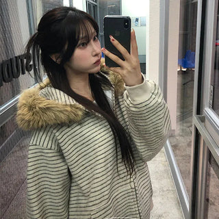 Hailey Dangara fur knit hooded zip up