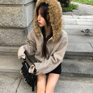 Hailey Dangara fur knit hooded zip up