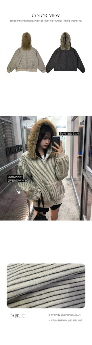Hailey Dangara fur knit hooded zip up
