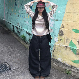 Herringbone striped wide pants