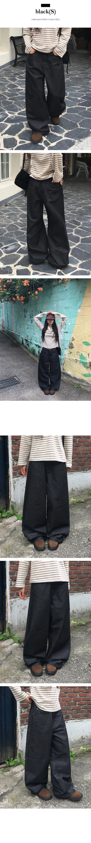 Herringbone striped wide pants