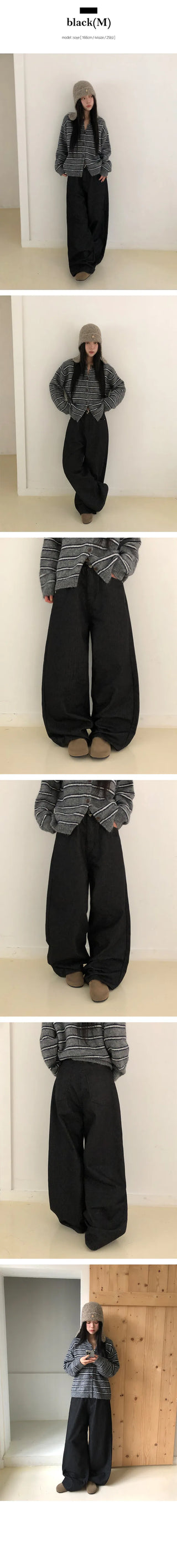 Herringbone striped wide pants
