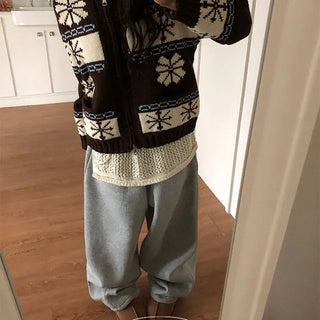 Winter Nordic Cowichan Collar Knit Zip up