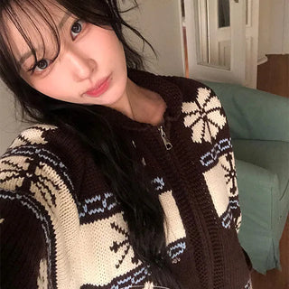 Winter Nordic Cowichan Collar Knit Zip up