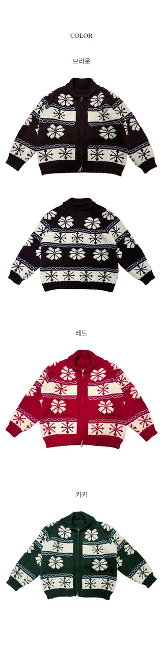 Winter Nordic Cowichan Collar Knit Zip up