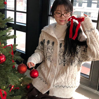Tweety Cable Nordic High Neck Cardigan
