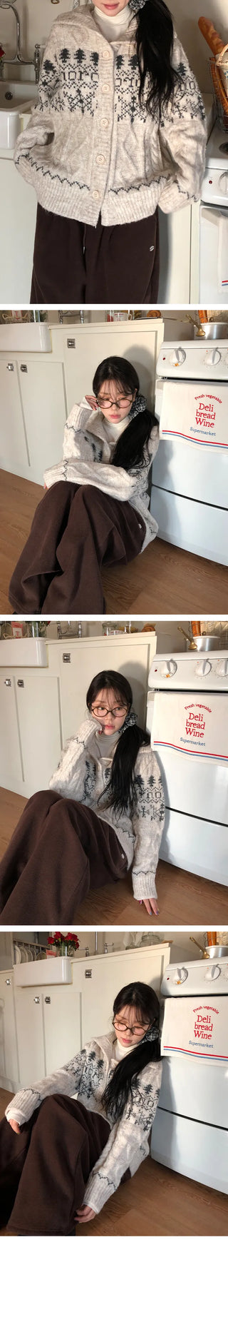 Tweety Cable Nordic High Neck Cardigan