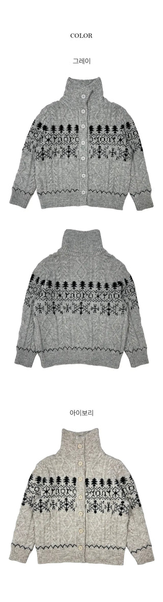 Tweety Cable Nordic High Neck Cardigan