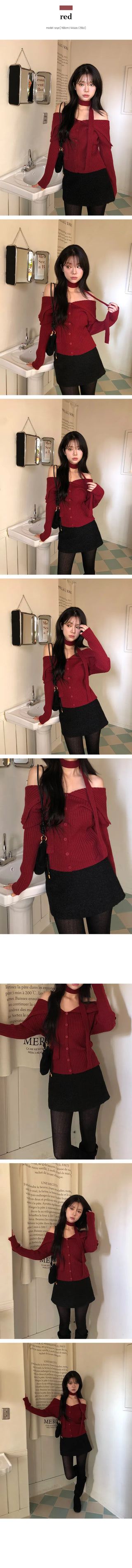 Lije Wide Collar Off Shoulder Golji Knit Cardigan