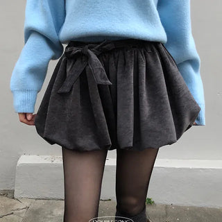 Popu Velvet Banding Pumpkin Balloon Short Skirt
