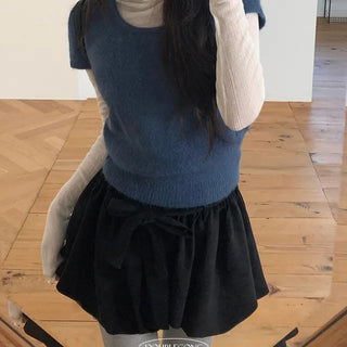 Popu Velvet Banding Pumpkin Balloon Short Skirt