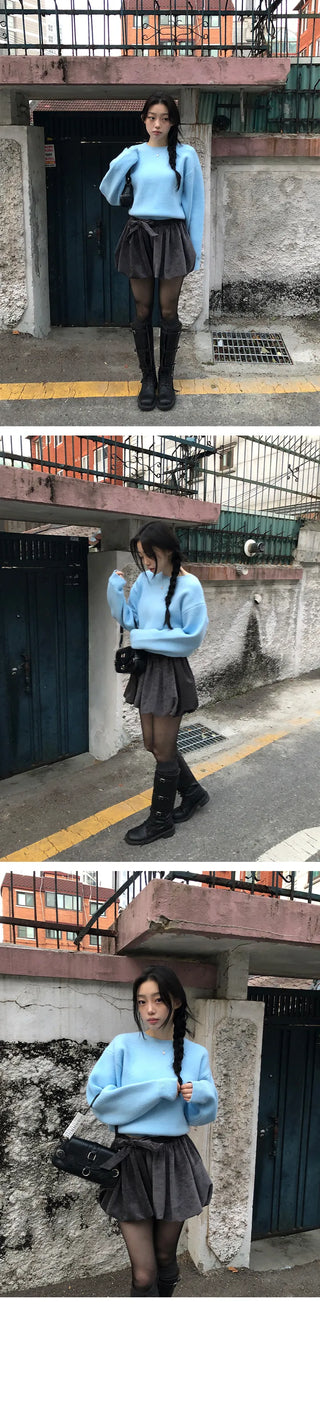 Popu Velvet Banding Pumpkin Balloon Short Skirt