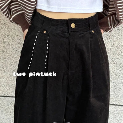 Corduroy two pin tuck wide fit pants