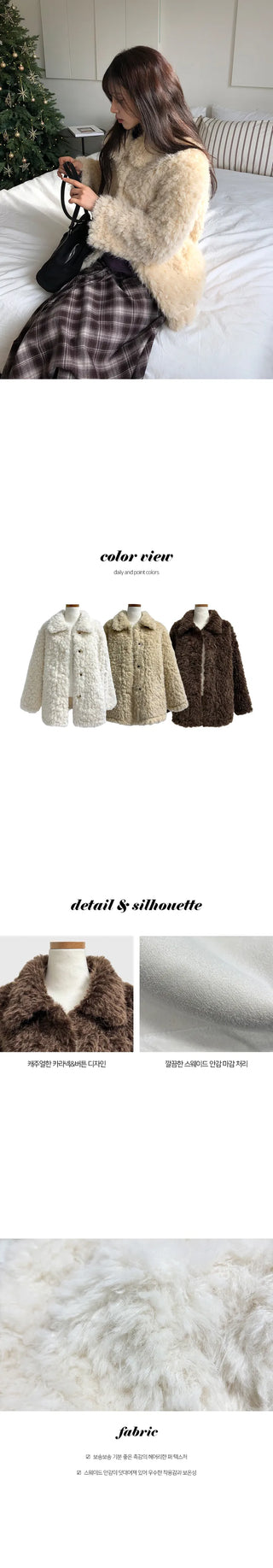 Kuma Single Button Collar Winter Teddy Fur Half Coat