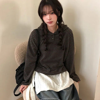 Poca Color Block Stripe String Fleece Hoodie