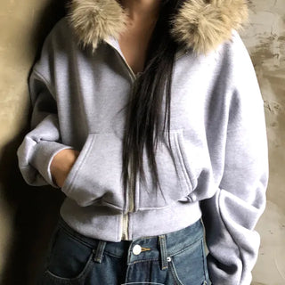 Hiri fur fleece hooded zip up