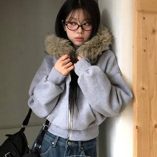 Hiri fur fleece hooded zip up