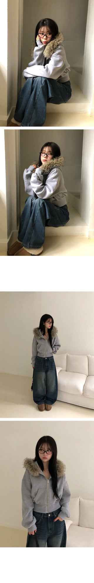 Hiri fur fleece hooded zip up