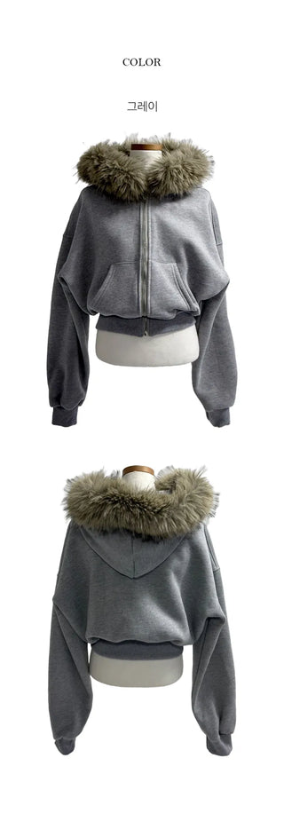 Hiri fur fleece hooded zip up