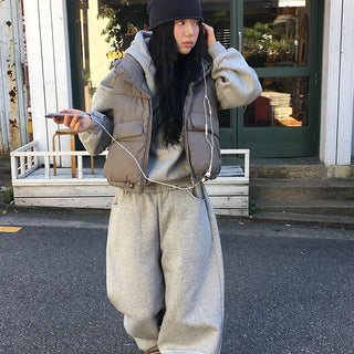 Grape high neck snap button sheepskin hooded sweatshirt