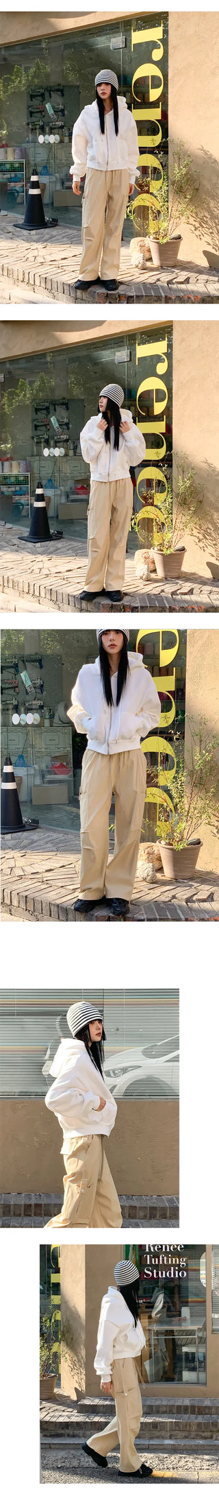 Plain Sheepskin Crop Hooded Zip Up